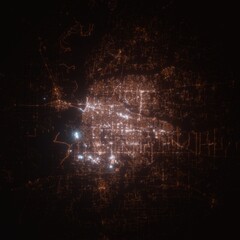 Memphis (Tennessee, USA) street lights map. Satellite view on modern city at night. Imitation of aerial view on roads network. 3d render