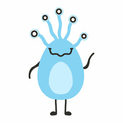 Childish cute monster. Blue monster . Drawn alien. Vector illustration.