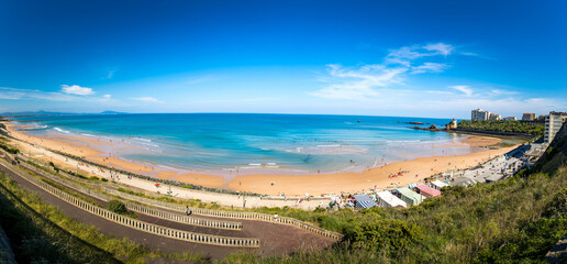Panoramic view of Cote des Basques beach in the Bay of Biscay in Biarritz, France - obrazy, fototapety, plakaty