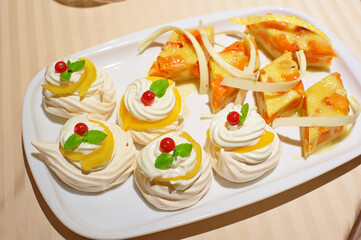 Close up of served desert in restaurant