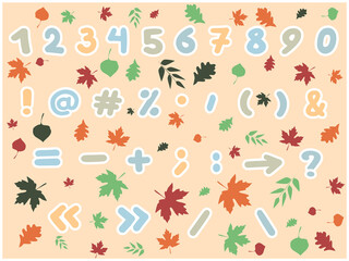 a bright vector set of numbers and signs with autumn foliage. elements for creating a design. 