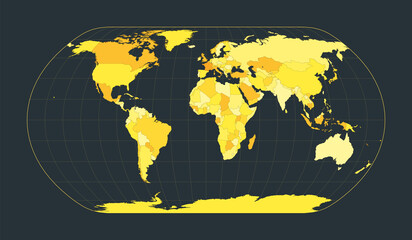 Fototapeta na wymiar World Map. Natural Earth projection. Futuristic world illustration for your infographic. Bright yellow country colors. Cool vector illustration.