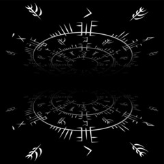 Abstract runes isometric perspective black background