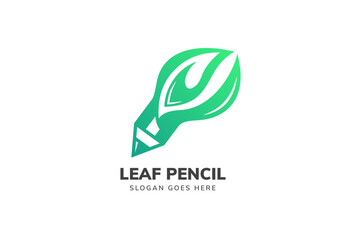 pencil leaf logo design template using green gradient isolated in white background.
