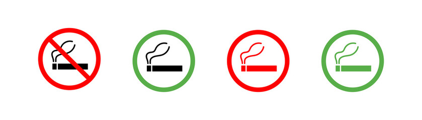 Red vector no smoking icon. Smoking area green symbol.