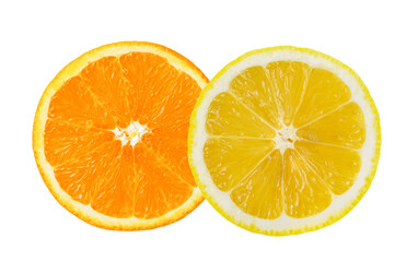 Orange and lemon slice isolated on white
