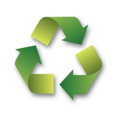 Recycling Symbol - three folded green arrows that form a triangle isolated on white background - 3D Illustration