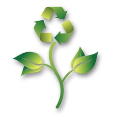 Recycling Symbol with green leaves isolated on white background - 3D Illustration