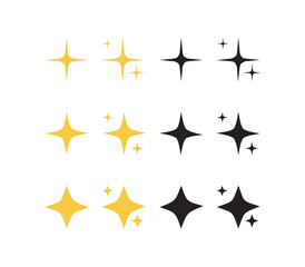 Sparkling stars and shiny glitter stars set flat vector illustration.	
