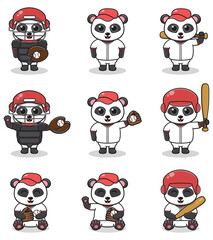 Obraz premium Vector Illustration of Cute Panda with Baseball costume. Set of cute Panda characters.
