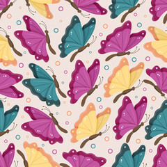 Colorful butterflies with folded wings. Seamless spring or summer bright pattern. Vector