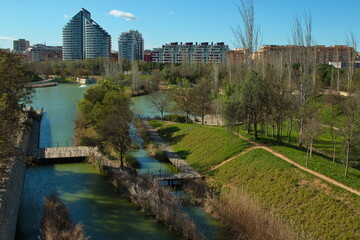 Fototapeta premium Landscape in old riverbed of river Turia at the Bioparc Valencia,Province Valencia,Spain,Europe 