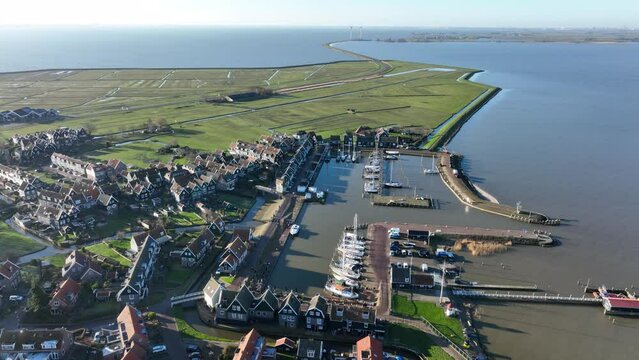 Typical dutch touristic attraction old historic picturesque fishing village on the penisula of Marken, The Netherlands. Europe near Amsterdam and Volendam in Waterland. Holland.