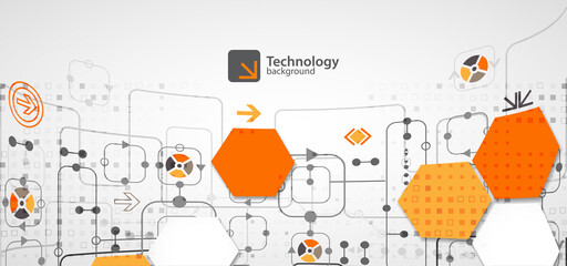 Abstract technology concept. Circuit board, high computer background. Vector illustration with space for content, web - template, business tech presentation.