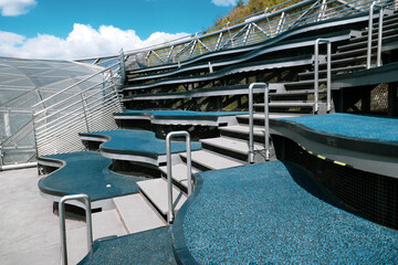 Cool public space with benches. Recreation area in the city of Graz.