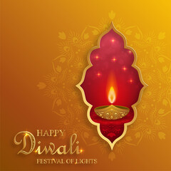 Fototapeta na wymiar Happy Diwali vector illustration. Festive Diwali and Deepawali card. The Indian festival of lights on color background
