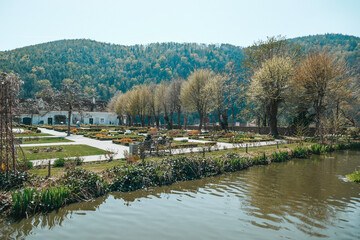 Obraz premium Beautiful garden with lakes in a park in Herberstein Austria.