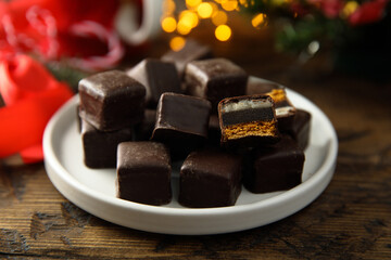 Traditional Christmas gingerbread with marzipan and marmalade