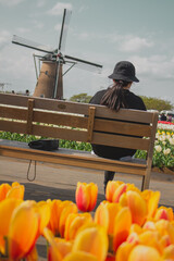 【佐倉ふるさと広場】風車と女性の後ろ姿