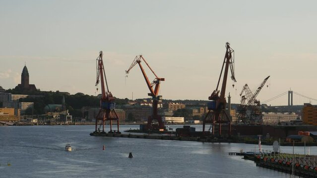 Disused shipyard cranes, Gothenburg. Seen from the Gotha River Bridge