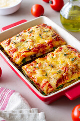 Italian lasagna with meat, cheese and vegetables. Italian food.