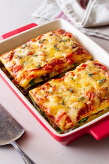 Italian lasagna with meat, cheese and vegetables. Italian food.
