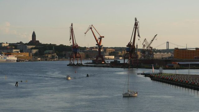 Disused shipyard cranes, Gothenburg. Seen from the Gotha River Bridge