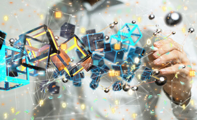 Neural network 3D illustration. Big data and cybersecurity