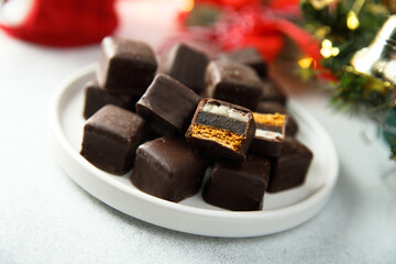 Traditional Christmas gingerbread with marzipan and marmalade