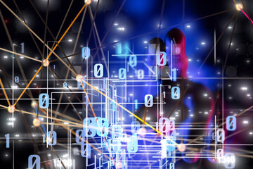 Global network. Blockchain. 3D illustration. Neural networks and artificial intelligence. Abstract