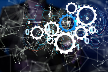 Neural network 3D illustration. Big data and cybersecurity