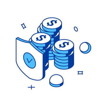 blue coins and shield isometric design clip art preview