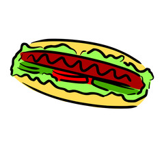 hotdog sketch in vintage colorful illustration style for restaurant cafe menu