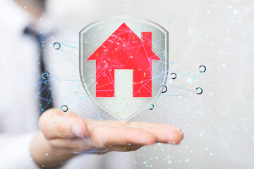 home iot - Neural network 3D illustration. Big data and cybersecurity
