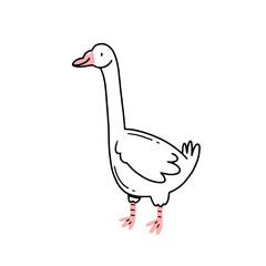Goose in cute doodle style. Isolated illustration.