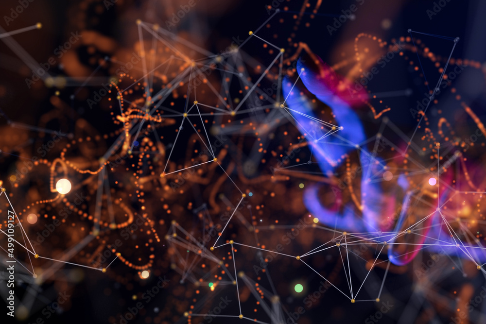 Wall mural neural network concept. connected cells with links.