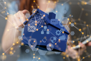 home data. Digital cyberspace with particles and Digital data network connections concept.