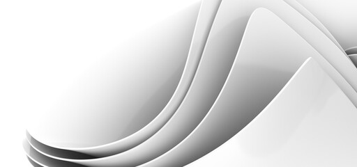 3D illustration of white surface made of waving lines, abstract background