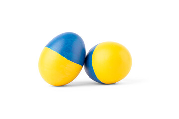 Easter egg blue and yellow on Ukraine flag colors as concept for war Ukraine