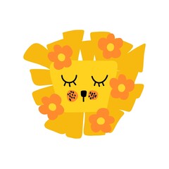 Hand-drawn lion portrait. Rast illustration in Scandinavian style