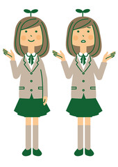 女性　学生　制服　芽