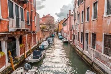 Beautiful canals and traditional Venetian buildings in Venice, Italy