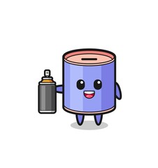 the cute cylinder piggy bank as a graffiti bomber