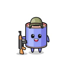 Obraz na płótnie Canvas cute cylinder piggy bank mascot as a soldier