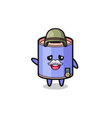 cute cylinder piggy bank as veteran cartoon