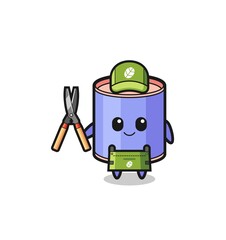 cute cylinder piggy bank as gardener mascot