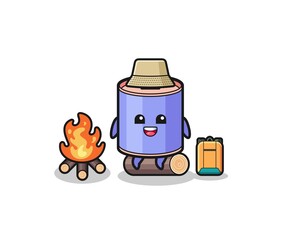 camping illustration of the cylinder piggy bank cartoon