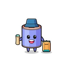 cylinder piggy bank mascot character as hiker