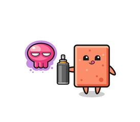 brick cartoon make a graffiti with a spray paint