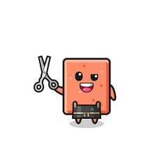 brick character as barbershop mascot